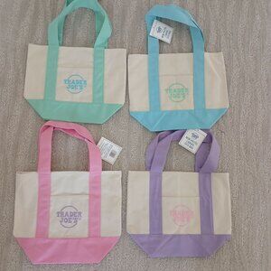 4x Trader Joe's Mini Pastel Canvas Tote Bags *All Colors*
